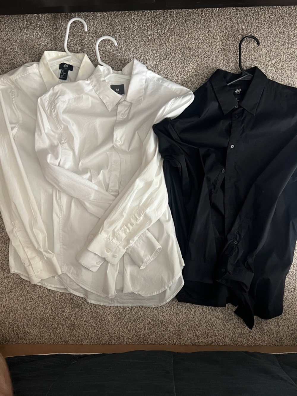 H&M Men's Button-Up Dress Shirts in White and Black - Pack of 3
